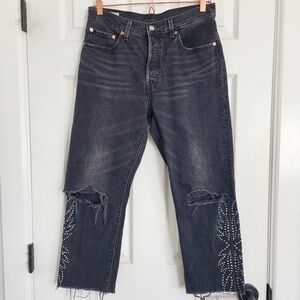 Levi's 501 Black Studded Original Fit‎ Crop Jeans